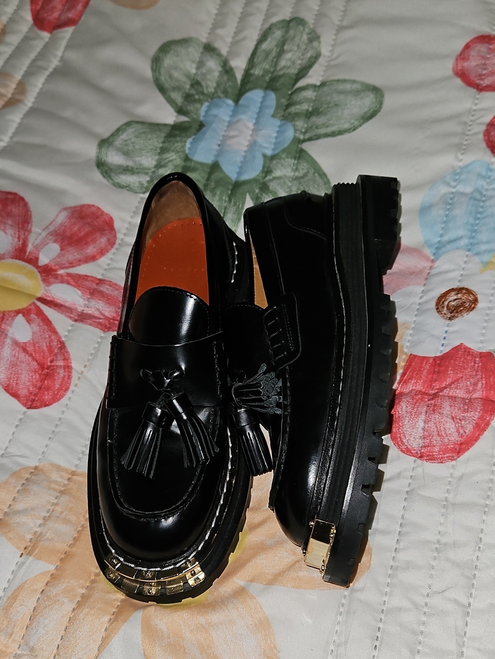 Sandro Black Patent Leather Lug Sole Tassel Loafers - Picture 7 of 11